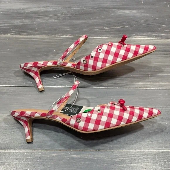 Wild Fable Lysandra Kitten Heels Sandals Red White Gingham Eyelet Pointed Toe - Picture 5 of 14